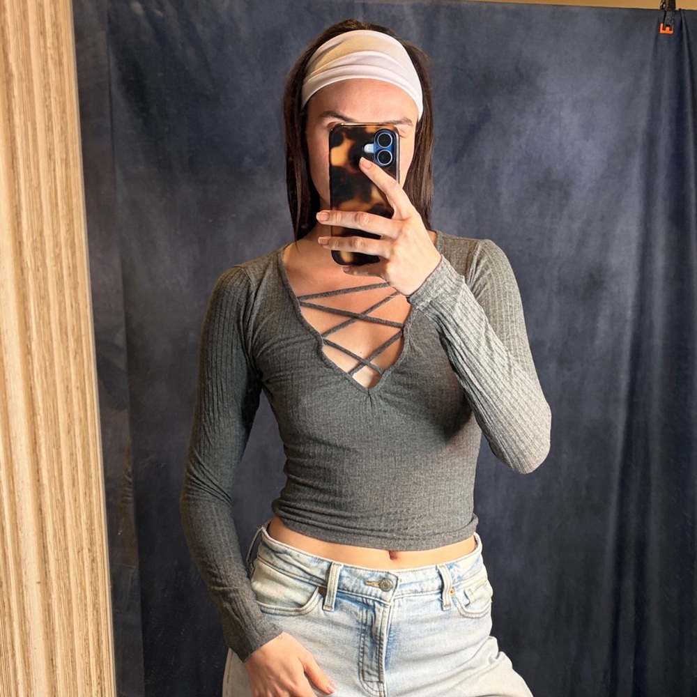 Me to We Charcoal Crisscross Top